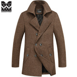 冬季羊毛毛呢大衣中长款男士风衣韩版中长款呢子翻领中年男装外套