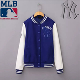 香港代购 MLB LA 棒球服 秋冬男女情侣款拼色刺绣毛呢外套夹克