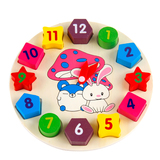 形状积木闹钟包邮婴幼儿童宝宝小孩认知数字表益智玩具木制质时钟
