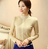 2015冬装新款韩版女装大码蕾丝衫女打底衫秋季衬衫上衣中长款潮