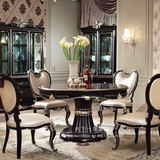欧式餐桌实木圆桌 新古典餐桌椅组合 简约圆形家具饭桌子黑色白色