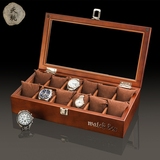 夭桃 欧式实木质天窗手表盒子12只装手表展示盒收藏收纳盒 首饰盒