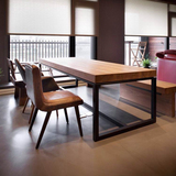 富来顺美式复古实木办公桌简约咖啡厅桌椅组合原木长桌铁艺餐桌