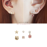 韩国进口耳饰品 海洋系列 贝壳珍珠海星水钻 合金耳钉 耳环 5件套