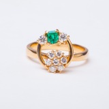 18k黄金戒指女 日本原创设计珠宝 正品祖母绿群镶钻石戒孤品特价