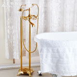 欧式金色浴缸龙头全铜落地立式水龙头缸边式复古冷热淋浴花洒套装