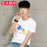 AMH男装韩版2016夏装新款修身圆领时尚印花短袖T恤男士潮NQ6536煷