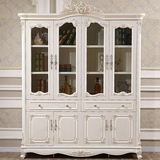 欧式书柜书架实木书柜四门玻璃书橱田园白色书桌椅组合法式家具