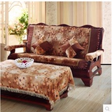 高档加厚实木沙发垫防滑中式连体三人法兰绒毛绒红木沙发坐垫垫子