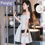 Palglg2016夏季新款女装韩版修身无袖性感提花小吊带连衣裙蓬蓬裙