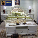 欧式真皮床双人床1.8米美式实木床1.5米床榆木雕花象牙白卧室家具