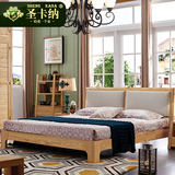 圣卡纳现代简约双人床1.8米北欧实木床原木全实木床软靠卧室家具
