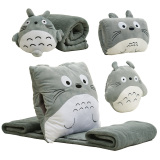 龙猫靠垫被插手睡觉暖手抱枕空调毯子三合一抱枕被子两用午睡礼品