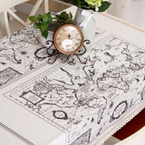 ZAKKA北欧风格世界地图文艺小资家用餐桌布棉麻蕾丝长方形台布