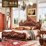 贝芬奇家具欧式床全实木床 美式奢华真皮床1.8米橡木双人床卧室床