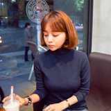 2016春秋装韩版薄款毛衣女套头半高领修身长袖针织衫女短款打底衫