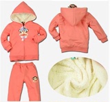 2015冬季大嘴猴男童女童棉服儿童套装 加厚羊羔绒宝宝保暖套装