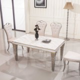 欧狄 欧式风格不锈钢大理石餐桌 简约北欧现代高档饭桌铂金餐台
