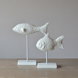 地中海风格白色树脂对鱼雕塑装饰摆件样板房间玄关客厅书房电视柜