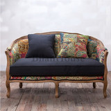 特价法式欧式美式风格单人双人三人实木沙发做旧亚麻布艺沙发现货