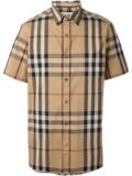 代购2016 Burberry/博柏利 Brit 男士短袖 驼色经典 格纹衬衫