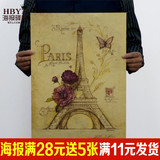 手绘巴黎埃菲尔铁塔 法国复古建筑地图 牛皮纸摄影海报装饰画画芯