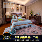 新中式实木床现代简约软包1.8米双人婚床酒店会所样板房卧室家具