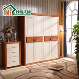 欧式地中海实木衣柜橡木储物柜白色壁橱板式卧室组合木质四门衣柜