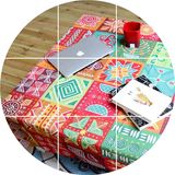 彩绘格子布艺棉麻特色桌布 田园风餐厅创意台布茶几布厚款盖布
