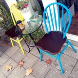 【豪典华庭】美式复古铁艺实木餐椅孔雀椅欧式咖啡椅休闲椅靠背椅
