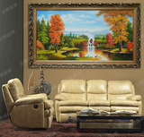 欧式纯手绘油画客厅装饰田园风景油画山水有框抽象横幅油画py103