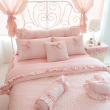 韩国公主田园床品 全棉粉色 小清新蕾丝花边床罩 爱心樱桃四件套