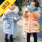冬装新款棉衣韩国童装女童棉袄中长款超大毛领双口袋加厚儿童棉服