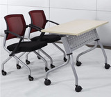 高档多功能办公桌翻板折叠培训桌长条桌带轮子培训台移动会议桌椅