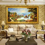 添画 现代风格馆装饰风景油画 客厅沙发背景墙壁挂画 亮金色画框