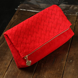 兰蔻化妆包针织手感喜庆红色手拿包收纳包最新专柜新品包包小手包