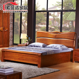 新中式全实木高箱床1.8米1.5米胡桃木色双人床卧室成人大床包邮