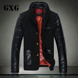 GXG冬装新款男士棉衣皮 韩版修身立领拼接加厚棉服 男装休闲外套