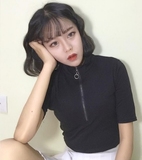 2016夏装新款修身显瘦复古纯色高领T恤女学生韩版短袖上衣打底衫