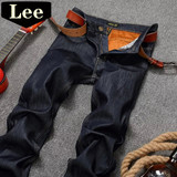 James lee男士牛仔裤修身小脚加绒加厚长裤水貂绒保暖弹力直筒裤