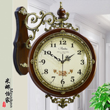 欧式客厅实木挂钟仿古双面静音大号两面石英钟表田园创意个性时钟