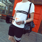 夏季日系圆领短袖t恤男士修身大码半袖体恤韩版青年上衣服潮男装