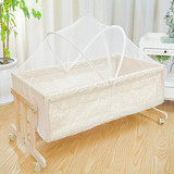 婴儿床实木摇床工字摇篮床便携式宝宝床送蚊帐支持代发货0-8个月