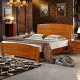 现代中式时尚橡木床1.8米婚床  全实木床橡木 框架结构高箱储物床