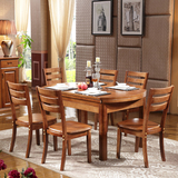 实木橡木餐桌椅子组合4人6人8人 可折叠伸缩小户型家用方圆饭桌