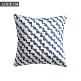 A-Dream/一梦居 纯棉白色欧式床上用品抱枕 蓝色绣花沙发靠枕