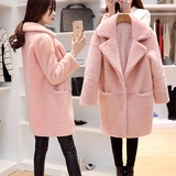 2015冬装新款韩版皮毛一体羊羔毛外套中长款大衣茧型时尚皮草女装