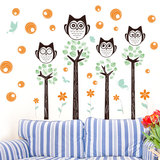 客厅卡通创意动物猫头鹰鸟泡泡气球树枝创意可移除墙贴纸个性贴画