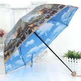 欧美蓝天白云创意复古雨伞双层折叠韩国油画遮阳伞太阳伞防紫外线