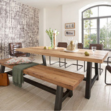 美式实木餐桌长方形原木榆木茶桌复古酒店餐台咖啡桌子餐桌椅组合